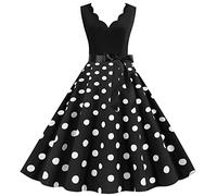 Robe Année 60 Pin-Up Femme Sexy Col V sans Manche Retro Robe Style 1950's Audrey Hepburn Pin-Up Rockabilly Elegante Polka Dot Trapèze Vintage Robes Swing Robe De Bal Fête Cérémonie Mi Longue