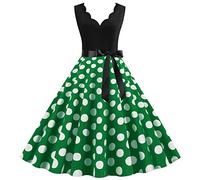 Robe Année 60 Pin-Up Femme Sexy Col V sans Manche Retro Robe Style 1950's Audrey Hepburn Pin-Up Rockabilly Elegante Polka Dot Trapèze Vintage Robes Swing Robe De Bal Fête Cérémonie Mi Longue