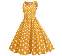 Robe Année 60 Pin-Up Femme Sexy Col V sans Manche Retro Robe Style 1950's Audrey Hepburn Pin-Up Rockabilly Elegante Polka Dot Trapèze Vintage Robes Swing Robe De Bal Fête Cérémonie Mi Longue