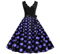 Robe Année 60 Pin-Up Femme Sexy Col V sans Manche Retro Robe Style 1950's Audrey Hepburn Pin-Up Rockabilly Elegante Polka Dot Trapèze Vintage Robes Swing Robe De Bal Fête Cérémonie Mi Longue