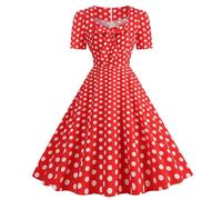 Robe Année 60 Pin-Up Femme Sexy Col V sans Manche Retro Robe Style 1950's Audrey Hepburn Pin-Up Rockabilly Elegante Polka Dot Trapèze Vintage Robes Swing De Bal Fête Cérémonie Mi Longue
