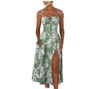 Robe Année 60 Pin-Up Femme Sexy Col V sans Manche Retro Style 1950's Audrey Hepburn Pin-Up Rockabilly Elegante Polka Dot Trapèze Vintage Robes Mi Longue Corset Dress 2025 (2B Vert,XS)