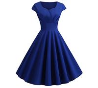 Robe Annee 60,Robe Vintage Femme Années 40 50 60 Chic et Elegant Robe de Soirée Cocktail Cérémonie Style Rockabilly Swing Plissé A-Line,1-Bleu,S,F41760