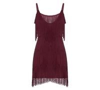 Robe Années 20 Charleston Femme sans Manche Robes Gatsby Cocktail à Bretelles Réglables Robe à Frange pour Déguisement Soirée à thème Danse Latine Salsa Tango