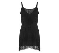 Robe Années 20 Charleston Femme sans Manche Robes Gatsby Cocktail à Bretelles Réglables Robe à Frange pour Déguisement Soirée à thème Danse Latine Salsa Tango