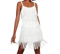 Robe Années 20 Charleston Femme sans Manche Robes Gatsby Cocktail à Bretelles Réglables Robe à Frange pour Déguisement Soirée à thème Danse Latine Salsa Tango