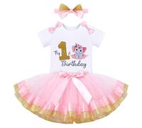 Robe Anniversaire Bébé Fille Ma Tenue 1er Anniversaire Body Barboteuse Manche Courte Thème Éléphant Jupe Tutu Tulle Bandeau Ensemble 3 pièces Photographie Vêtements Rose Clair 1 an
