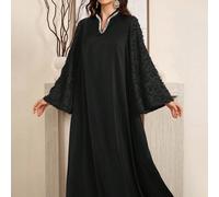Robe arabe élégante à col en V, manches évasées, décoration de fausses perles, pour femmes, couleur bordeaux rouge. Robe tunique élégante et modeste, style glamour arabe, pour soirée ou usage quotidie