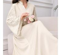 Robe arabe élégante et modeste avec décor de perles factices, manches évasées et encolure en V pour femmes, rouge bourgogne. Tunique glamour pour soirées ou usage quotidien L,M,S,XLÉtoffe