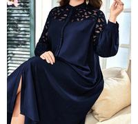 Robe arabe élégante et polyvalente pour tous les jours, grande taille, à col Mao, manches longues, avec patchwork de dentelle brodée, ample et confortable 0XL,1XL,2XL,3XL,4XLTissu tissé