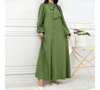 Robe arabe élégante pour femmes de couleur unie avec manches lanternes et col noué pour l'automne, robe arabe élégante et modeste de coupe ligne A, pour un usage quotidien décontracté L,M,S,XL,XS,XXL,