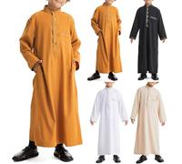 Robe arabe saoudienne pour garçons - Robe islamique musulmane Jubba Thobe Daffah - Robe islamique traditionnelle marocaine pour enfants - Tenue modeste, Noir , 3-4 ans