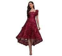 Robe asymÃ©trique en dentelle brodÃ©e femme Goddiva Midi Rouge 40
