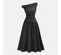 Robe asymétrique de navetteur vintage élégante à pois noirs pour adolescentes, convenant pour le printemps/été, idéale pour demoiselle d'honneur, bal de fin d'études, soirée et autres occasions 14Y,13