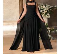 Robe asymétrique plissée à encolure bateaux en satin élastique et mousseline de soie, coupe évasée, convient pour soirée, fête des célibataires, rendez-vous, bal, mariage. Tailles grandes 0XL,1XL,2XL,