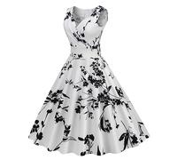 Robe Audrey Hepburn Femme Mi Saison Chic - Robe De Cocktail Vintage Audrey Hepburn Robe Chic À Col en V Sexy pour Femmes Robe De Soirée sans Manches Robe Mariée Grande Taille