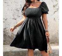 Robe aux manches bouffantes, avec boutons devant et décor, pour femmes en grande taille, de couleur unie 0XL,1XL,2XL,3XL,4XLUnicoloreTissu tissé