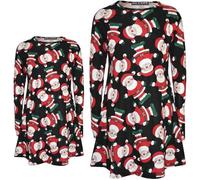 Robe Balançoire Enfant Fille - Père Noël Imprimé - Santa Noir - Manches Longues 9-10 ans