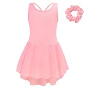 Robe Ballet Fille Deux Pièces sans Manches Dos Bretelles Tutu Jupe Design Court Devant Long Derrière avec Noeud Cheveux Vêtement Danse(5-6 Ans)