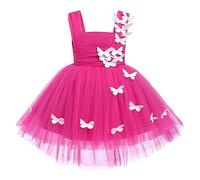 Robe Bapteme Bebe Fille 1er Anniversaire Princesse Papillon Tutu Tulle Sans Manches Bébé Enfant Robe de Fête Mariage Soiree Fillette Fleurie Formelle Robe de Soirée Été Vêtements Rose Vif 12-18 Mois