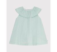 Robe bébé en coton manches courtes, unie avec sa collerette Petit Bateau - bleu - Taille 6 mois 6M vert clair