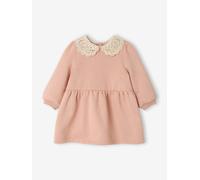 Robe bébé en molleton avec col en crochet rose poudré 12M(74CM)