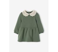 Robe bébé en molleton avec col en crochet vert 3M(60CM)
