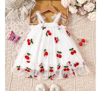 Robe bébé fille élégante et mignonne en mesh avec une grande robe à volants imprimée de cerises 6-9M,9-12M,12-18M,18-24M,2-3Y,3-6MFruits & légumesTissu en tulle