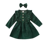 Robe Bébé Fille en Velours Côtelé à Volants Manche Longue Robes d'Automne | Princesse Robe Décontractée et Mignonne,Couleur Unie/à Ccarreaux,Ornement de Bouton,Tout-Petits Tenue de Noël 9 Mois à 5 Ans