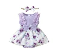 Robe Bébé Fille, Robe Bébé sans Manches en Dentelle avec Boutons à l'entrejambe et Gros Nœuds à l'encolure Ronde, avec Bandeau Vetement Bebe Fille Robes à Froufrous Filles, 0-18 Mois #313
