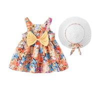 Robe Bebe Fille-Robe Tutu pour BéBé Fille, Tenue D'éTé sans Manches, Dos Nu, Princesse, FêTe d'anniversaire, NœUd Floral, Ensemble Chapeau De Paille