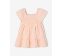 Robe bébé smockée en gaze de coton abricot poudré 24M(86CM)