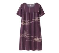 Robe Belgique d'été en Coton et Soie, Manches Courtes, pour Femmes d'âge Moyen, vêtements de Maison Amples, vêtements de Nuit pour Personnes âgées, Grande Taille, Nouvelle Pull T (Grey, One Size)