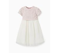 Robe bi-matière à manches courtes en tweed et maille rose clair 4/5A