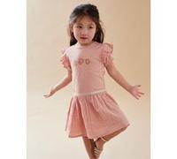 Robe bi-matière à manches courtes, rose clair 18M