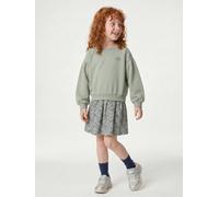 Robe bi-matière fille vert sauge 10A