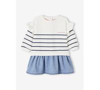 Robe bi-matière rayée bébé fille stone 3M(60CM)