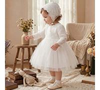 Robe Blanche À Manches Longues Avec Chapeau Pour Bébé Fille, Parfaite Pour Un Mariage De Demoiselle D'honneur 6-9M,9-12M,12-18M,18-24M,3-6MDentelle