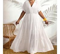Robe blanche élégante grande taille, robe longue ample avec détail de ceinture tissée à la taille, convient pour les vacances, le thé de l'après-midi, la croisière, la promenade en ville, le style boh