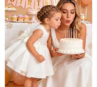 Robe blanche en satin sans manches pour bébé fille, robe de cérémonie Top de gamme pour anniversaire de bébé fille, demoiselle d'honneur, banquet 6-9M,9-12M,12-18M,18-24M,2-3YUnicolorePolyester