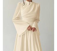 Robe blanche évasée avec taille marquée, manches évasées, style minimaliste élégant, idéale pour la vie quotidienne, les sorties ou les rendez-vous. Modèle automne/hiver L,M,S,XLUnicoloreTissu tissé