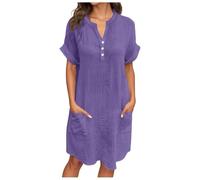 Robe Blanche Femme Chic Et Elegant-Robe DéContractéE à Col en V pour Femme avec Poches Et Boutons, Confortable Au Quotidien, Robe Printemps-éTé Fluide, Coupe DéContractéE, Couleur Pure