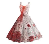 Robe Blanche Halloween Gothique Ado Deguisement Longue Femme Medieval Dame Vampire Deguisement Halloween Grande Taille Adolescente Robe de Sorciere Femme Vermilion L