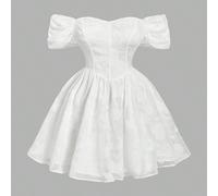 Robe blanche midi mi-longueur épaules dénudées romantique pour femme grande taille, robe de thé Bridgerton, robes blanches pour femmes, robes mini pour femmes, robe de témoin de mariage pour femmes, r