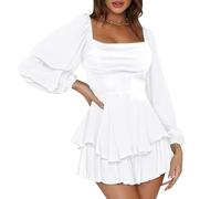 Robe blanche pour femme - Mini robe de pirate sexy - Robe patineuse - Robe trapèze - Dos nu - Manches bouffantes - Robe de fête - Robe de plage, A blanc., XS