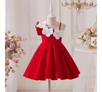 Robe blanche pour jeune fille avec décoration florale perlée 3D, taille cintrée en forme de A, convient pour une fête d'anniversaire, robe rouge élégante d'été pour filles, robe rouge pour filles, rob