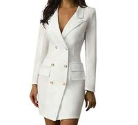 Robe blazer élégante blanche pour femme - Manches longues - Avec boutons - Blazer long - Pour l'automne - Coupe ajustée - Robe de bureau moulante - Robe business, Blanc., 4XL