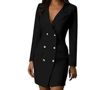 Robe blazer pour femme - Avec boutons, revers - Robe d'affaires avec poches - Col en V - Robe courte élégante - Vêtement classique - Robe fourreau - Tenue à double boutonnage, Noir , L
