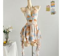 Robe bleue à fleurs pour femmes avec impression florale en maille tricotée et nœud papillon, idéale pour les vacances et les occasions romantiques L,M,S,XL,XSAnimal,TribalTissu en tulle
