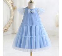 Robe bleue en maille pour filles, ourlet volupté en maille multicouche, sans manches, polyvalente pour le décontracté, les fêtes, les anniversaires, les vacances. Nouvelle arrivée pour le printemps/ét